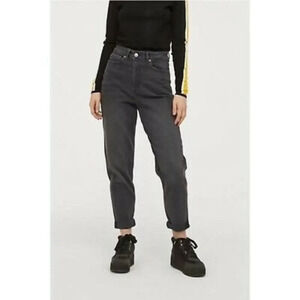 H&M Faded Black Ultra High Waist Button Fly Mom Jeans 6